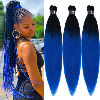 Picture of UPruyo Blue Ombre Braiding Hair for Braiding 26 inch Pre Stretched Braiding Hair Ombre Kanekalon Pre-Stretched Prestretched Braiding Hair Extensions (Ombre Blue-3 Packs)