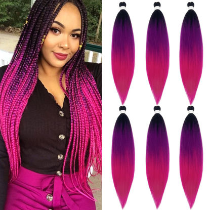 Picture of UPruyo Colored Purple Pink Ombre Braiding Hair Extensions for Braids Kanekalon Prestretched Pre Stretched Braiding Hair Ombre Fake Synthetic Hair for Braiding (24 In 6 Packs)
