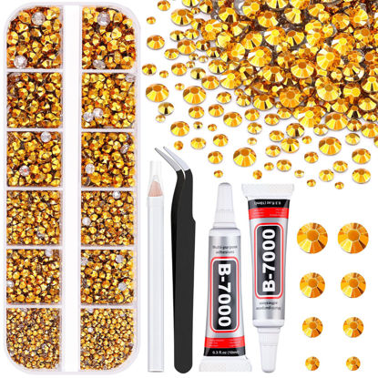 Picture of 6100Pcs Resin Rhinestones for Crafting with 2Pcs 10ml B7000 Jewelry Glue, 1 Box Flatback Crystals Diamond (Gold) for Bedazzling Crafts DIY Nail Art Non Hotfix Gems for Clothing Shoes Tumblers