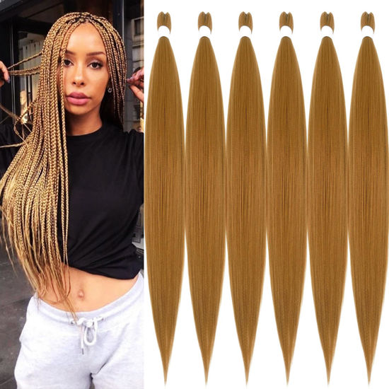 Picture of UPruyo Pre Stretched Braiding Hair Extensions for Braiding Color 27 Honey Blonde Braiding Hair Pre Stretched 26 inch 6 packs Knotless Synthetic Jumbo Hypoallergenic Braiding Hair Extensions
