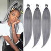 Picture of Grey Braiding Hair Pre Stretched Kanekalon Long Braiding Hair 26 Inch Fake Synthetic Hair for Braiding Extensions Micro Crochet Clean Therapy Prestretched Prestressed Braiding Hair UPruyo (3 Packs)