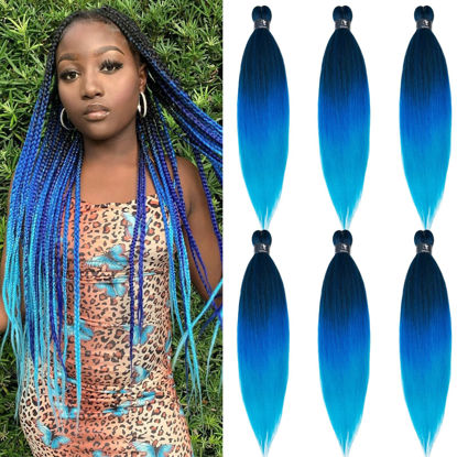 Picture of Prestretched Braiding Hair Ombre Blue Braiding Hair Pre Stretched 26" 6packs Braids in Hair Extensions for Braiding Hot Water Setting Itch Free Synthetic Yaki Perm Kids Women Braiding Hair by UPruyo