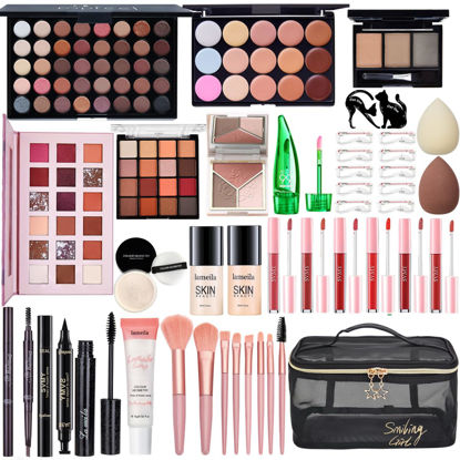 Picture of All in One Makeup Kit for Women Full Kit, Make Up Gift Set for Women, Makeup Essential Bundle Includes Foundation Face Primer Eyeshadow Contour Palette Lipstick Eyeliner Mascara Cosmetic Brush Set