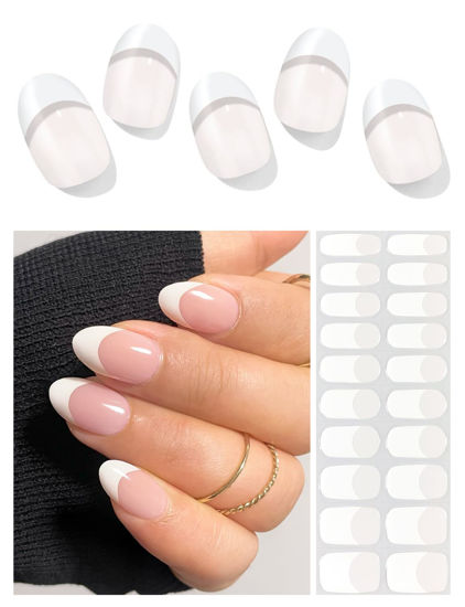 Picture of AutyaMee Semi Cured Gel Nail Strips-20 PCS White French Tip Clear Base Gel Nail Stickers | UV Light Required | Gel Nail Wraps, Salon Quality & Easy to Use (Classic French)