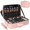 Picture of Relavel Makeup Case Large Makeup Bag Professional Train Case 16.5 inches Travel Cosmetic Organizer Brush Holder Waterproof Makeup Artist Storage Box, 3 Layer Large with Adjustable Strap (Pink)