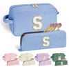 Picture of YOOLIFE Personalized Gifts - Teen Girls Birthday Gifts for Sister Daughter Make Up Bag Makeup Pouch Cosmetic Bags for Women Cute Gifts Skincare Bag Wife Gifts for Women Her Female Blue Bag Letter S