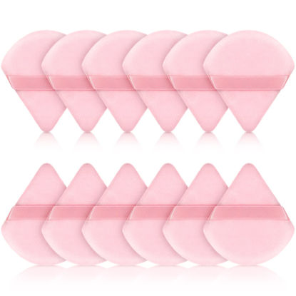 Picture of Maitys 12 Pieces Powder Puff Triangle Face Makeup Cosmetic for Loose Powder Soft Body Washable Reusable Foundation Sponge Mineral Wet Dry Makeup Tool(Pink, Small)