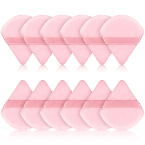 Picture of Maitys 12 Pieces Powder Puff Triangle Face Makeup Cosmetic for Loose Powder Soft Body Washable Reusable Foundation Sponge Mineral Wet Dry Makeup Tool(Pink, Small)