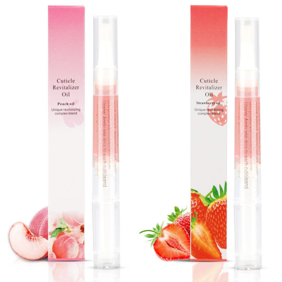 Picture of Meschett 2PCS Cuticle Oil Pens for Nail Care,Cuticle Revitalizer Oil Pen with Soft Brush,Cuticle Oil to Prevent Nail Cracking and Dry (Peach & Strawberry Flavor)