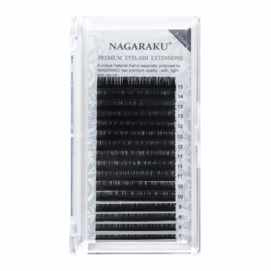 Picture of NAGARAKU Eyelash Extensions Individual Lashes 0.15mm B curl 7-15mm Mix Tray Classic Matte Black Natural Faux Mink 16 rows
