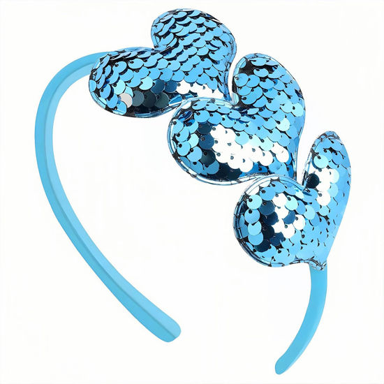 Picture of HIFANMM Valentines Day Heart Headband Blue Sequins Hair Band,3 Glitter Love Hearts Hair Accessories for Women Girls Kids, Birthday New Year Wedding Party Costumes Headdress Decoration Hair Hoop 1 Pcs