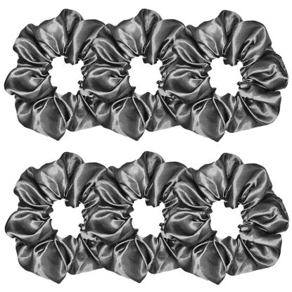 Picture of Sufermoe 6 Pcs Satin Silk Hair Scrunchies, Dark Grey (4.5 Inch) - Hair Ties for Women and Girls, Hair Accessories