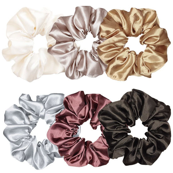 Picture of 6 Pcs Satin Silk Scrunchies - Hair Ties, Fashion Hair Bands, Bows, Ropes, Elastic Bracelets, Ponytail Holders, Hair Accessories for Women and Girls (4.5 Inch, Classic Color)