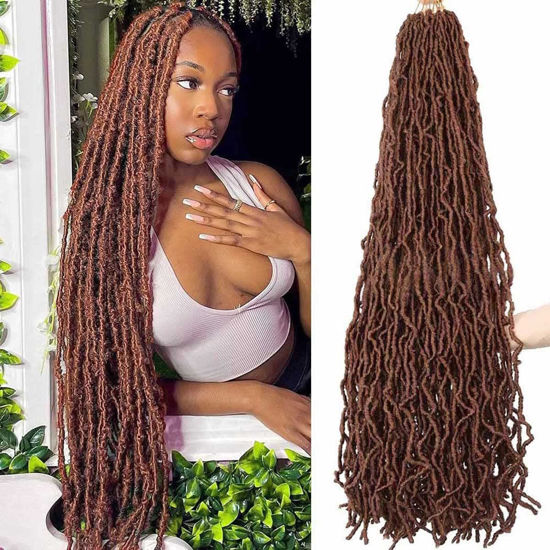 Picture of 6 Packs Soft Locs Crochet Hair Pre Looped 36 Inch Long Faux Locs Crochet Braids Curly Wavy Goddess Locs Dreadlocs Synthetic Hair For Black Women (30#, 36 Inch(Pack of 6))