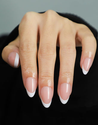 Picture of French Almond Gel Press On Nails Short 16 Sizes Fake Nails Glossy 32pcs, Nail Glue Included
