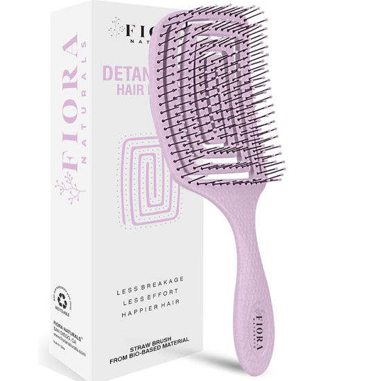 Picture of Fiora Naturals Hair Detangler Brush for women - Anti Static Paddle Brush for long hair w/soft Bristles- Glide Through Tangles with Ease - Detangling Brush for Curly, Thick, Fine - Wet or Dry Hair