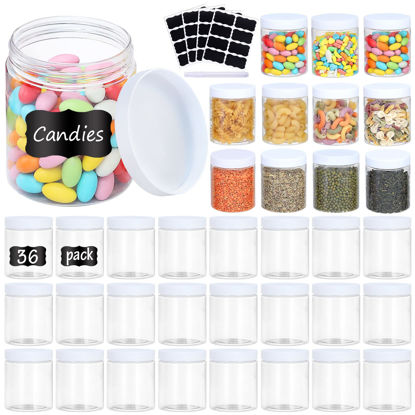 Picture of 36PCS 8OZ Plastic Jars with Screw On Lids, Pen and Labels Refillable Empty Round Slime Cosmetics Containers for Storing Dry Food, Makeup, Slime, Honey Jam, Cream, Butter, Lotion (White)