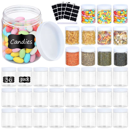 Picture of 36PCS 8OZ Plastic Jars with Screw On Lids, Pen and Labels Refillable Empty Round Slime Cosmetics Containers for Storing Dry Food, Makeup, Slime, Honey Jam, Cream, Butter, Lotion (White)