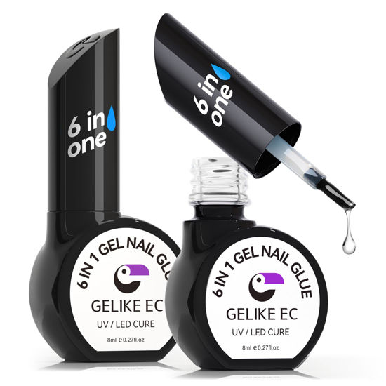 Picture of Gelike EC Gel Nail Glue UV - 6 in 1 Gel Glue for Nail Tips,Base Coat Free,2PCS Strong Adhesive for Press on Nails Acrylic Tips