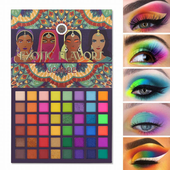 Picture of UCANBE EXOTIC FLAVORS Neon Eyeshadow Makeup Palette - 48 Colorful High Pigmented - Rainbow Matte Shimmer Glitter Eye Shadow Make Up Pallet Gift Set