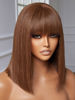 Picture of YASGRL 12" Brown wig with bangs Light Yaki Straight Human Hair Bob Wig With Bangs Realistic Look HD Lace Glueless Wigs Blunt Cut Brown Bob Wig 100% Human Virgin Hair Wigs 180 Density