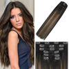 Picture of WindTouch Clip In Hair Extensions Human Hair Balayage Dark Brown to Chestnut Brown Highlights for Brown Hair 18Inch 70g #2T6P2 7PCS Hair Extensions Remy Hair