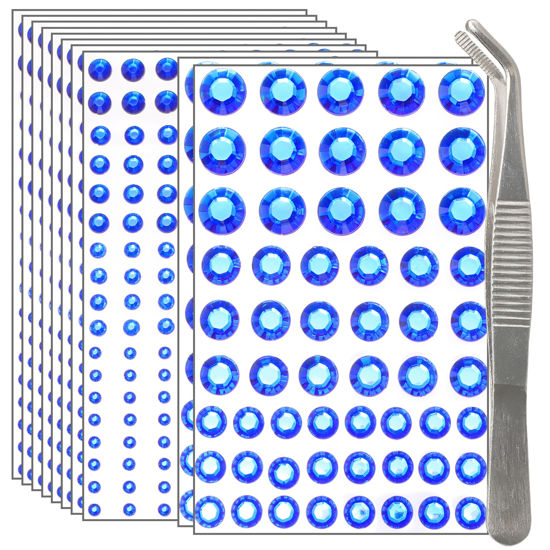 Picture of NIACONN Deep Blue Face Jewels Gems Stick on, 10 Sheets/1410 Pcs Self Adhesive Rhinestone Hair Gems Stickers for Makeup & DIY - Deep Blue