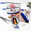 Picture of Sinzip 10 Pieces Cotton Canvas Makeup Bag with Bottom and Strap, Multi-Purpose Cosmetic Bag with Zipper Travel Toiletry Pouch, Blank DIY Craft Bag (White&Blue, XS)