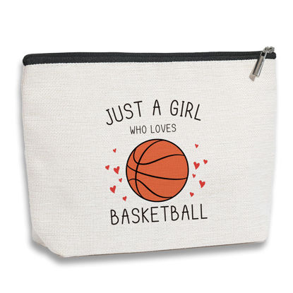 Picture of Basketball Gifts, Basketball Gifts for Girls, Basketball Stuff, Gift for Bestie Sister Daughter Girls Sister Friend Women, basketball Decor, Travel Toiletry Makeup Zipper Pouch Just a Girl Who Loves