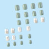 Picture of Press on Nails Short Square Press on Nails False Nails with Designs Green Leaf Glue on Nails Lake Green Acrylic Nails Full Cover Spring Summer Cute Fake Nails Stick on Nails for Women Girls 24PCS