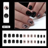 Picture of Extra Short Press on Nails Square Black Fake Nails Glossy Acrylic Glue on Nails Butterfly Rhinestone Designs Gel Nails Press ons Cute Stick on Nails for Women Manicure Tips Decorations 24Pcs