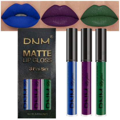 Picture of AMY'S DIARY Blue Green Dark Purple Matte Plum Liquid Lipstick 3Pcs Sets,24-hour Lipstick Long Lasting Permanent L Magic Lipstick Waterproof Lip Stain 24 Smudge Waterproof for Women (Set21)