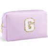 Picture of URSKYTOUS Gifts for Girls Initial Makeup Bag Personalized Cosmetic Bag with Zipper Cute Travel Toiletry Bag Waterproof PU Preppy Makeup Pouch Birthday Gift for Teen Girls Women(Purple G)
