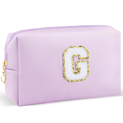 Picture of URSKYTOUS Gifts for Girls Initial Makeup Bag Personalized Cosmetic Bag with Zipper Cute Travel Toiletry Bag Waterproof PU Preppy Makeup Pouch Birthday Gift for Teen Girls Women(Purple G)