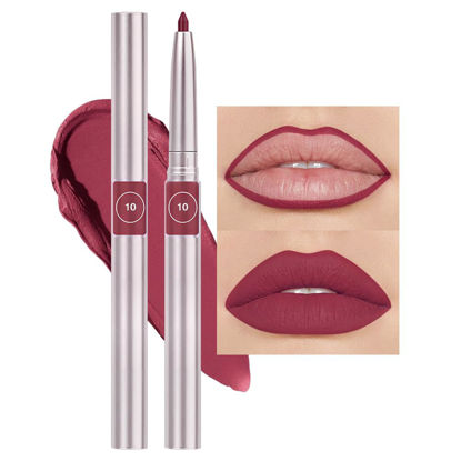 Picture of FeiCuiYun Retractable Lipliner Pencil Waterproof Makeup for Lip Liner and Eye Liner, Smooth and Creamy, Long Lasting Matte Finish, Vegan Beauty, Matte Velvet Pigmented Lip Liner(10#Purple Red, 1)