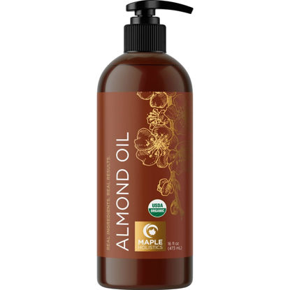 Picture of USDA Organic Sweet Almond Oil - Pure Cold Pressed Organic Almond Oil for Skin Hair and Nails - Moisturizing Organic Body Oil for Women and Men plus Carrier Oil for Essential Oils Mixing 16oz