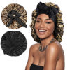 Picture of Arqumi 2 Pcs Cheetah-Print Satin Silk Bonnet for Sleeping Women, Large Cute Bonnet with Long Strap Tie Band Adjustable Sleep Night Cap Hair Bonnet for Men Long Short Hair, Black+Leopard Print