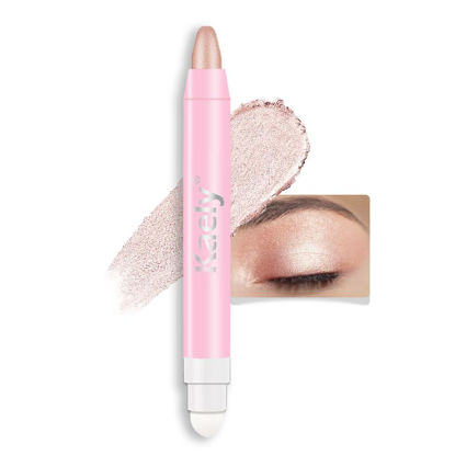Picture of Kaely 1Pcs Pearl Nude Pink Shimmer Cream Eye Shadow Brightener Stick for Eyes Waterproof Pigmented, Double Ended Cream Eyeshadow Stick Pencil Pen with Applicator, Eye Shadow Palette Highlighter Makeup