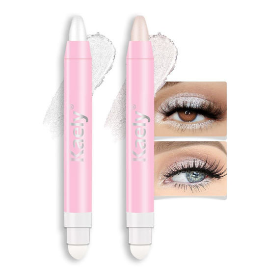 Picture of Kaely 2Pcs Cream Eye Shadow Brightener Sticks Set for Eyes Waterproof, Pearl White & Pearl Shimmer Cream Eyeshadow Applicator Stick Long Lasting Pigmented Eye Makeup sombras en crema para ojos 1+18