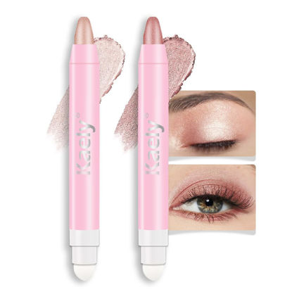 Picture of Kaely 2Pcs Cream Eye Shadow under Eye Brightener Sticks Set for Eyes Waterproof, Champagne & Rose Shimmer Cream Eyeshadow Applicator Stick Long Lasting Pigmented Eye Makeup sombras en crema para ojos