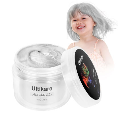Picture of Temporary Hair Color for Kids, Ultikare White Hair Dye Washable Natural Hair Wax Color Chalk Mud Cream DIY Hairstyle Clay For Dark Hair Halloween, Cosplay, Party, Christmas Gift Girls 3.4 Fl Oz