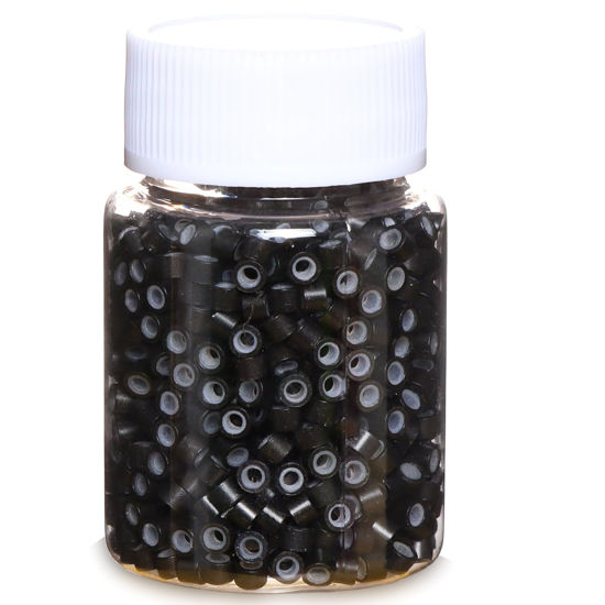 Picture of GOTDYA 1000pcs 4mm Hair Extension Beads,Silicone Lined Micro Rings,MicroLink Beads for Hair Extensions,Hair Tinsel,Black