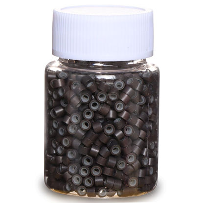 Picture of GOTDYA 1000pcs 4mm Hair Extension Beads,Silicone Lined Micro Rings,MicroLink Beads for Hair Extensions,Dark Brown