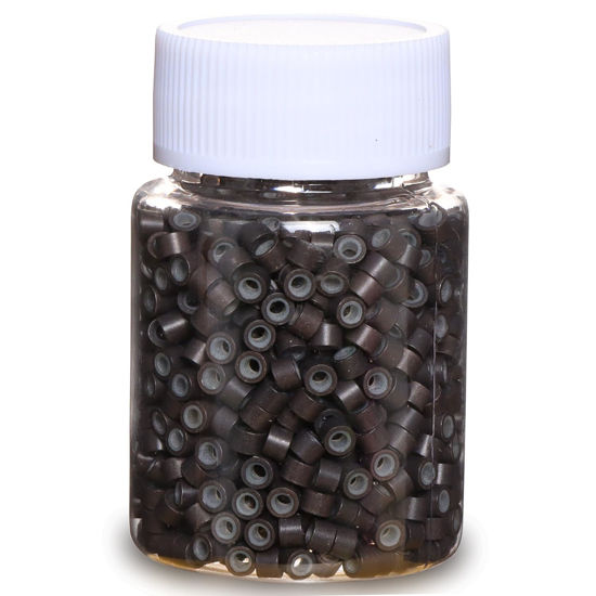 Picture of GOTDYA 1000pcs 4mm Hair Extension Beads,Silicone Lined Micro Rings,MicroLink Beads for Hair Extensions,Dark Brown