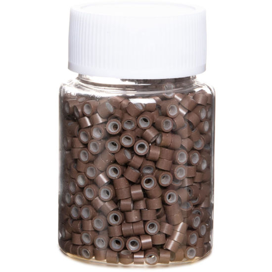 Picture of GOTDYA 1000pcs 4mm Hair Extension Beads,Silicone Lined Micro Rings,MicroLink Beads for Hair Extensions,Brown