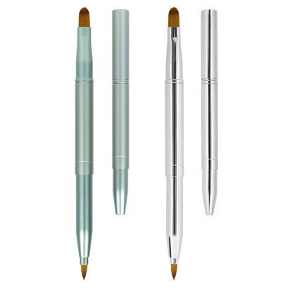 Picture of Unaone [2 Pack] Lip Brush for Lipstick, Retractable Lip Brushes, Dual-ended Makeup Brush for Lipstick Lip Gloss, Include Lid Silver and Green