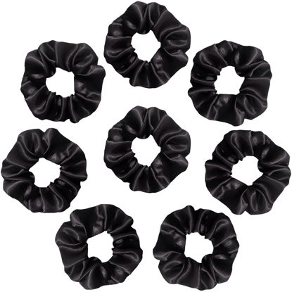 Picture of SILVR BEAR Luxury Black Satin Scrunchies, Satin Hair Ties for thick & curly Hair, Scrunchies for Women and Girls, Softer than Silk Hair Ties, 8 Pack, Black