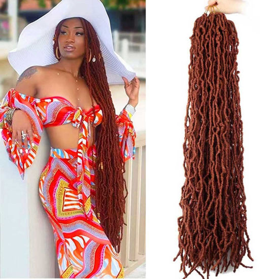 Picture of Datuoda 36 Inch Faux Locs Crochet Hair 6 Packs Soft Locs Crochet Braids Goddess Wavy Curly Locs Crochet Hair for Black Women (36 Inch (Pack of 6), 350#)