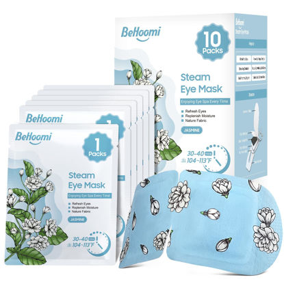 Picture of BeHoomi Steam Eye Mask, 10 Packs Heated Eye Mask, Self Heating Disposable SPA Warm Compress for Eyes Sleep Mask, Soothing Moist Heat Eye Masks, Travel Essentials & Relaxation Gifts (Jasmine Scent)