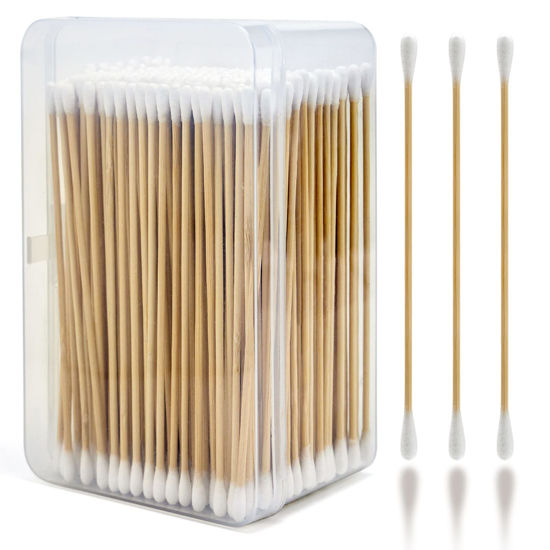 Picture of PINGMIC 400PC (800 Tips) Long Cotton Swab, 6 Inch Cotton Swab Without Barbs - Cotton Swabs with Wooden Sticks, Long Cotton Swabs for Gun Cleaning Machinery Pets Makeup. Bamboo Stick with Storage Box